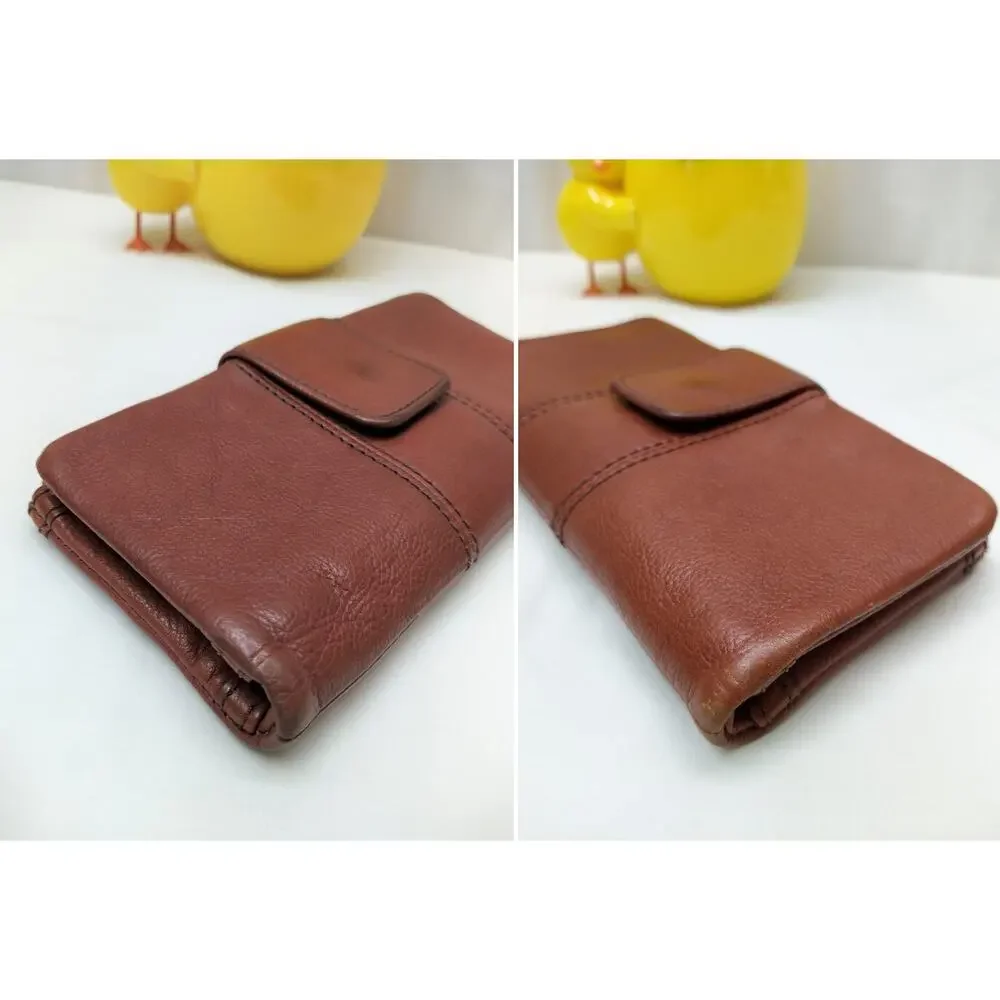 Fossil Ella Brown Leather Credit Card ID Window Zipper Bifold Wallet